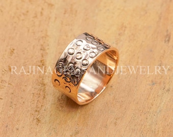 Kupfer gehämmert Textur Ring Handmade Breite Band handgemachte Unisex Schmuck