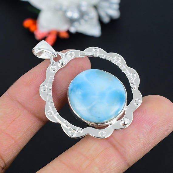 Larimar Sterling Silver Pendant Silver Pendant 925 Sterling Silver
