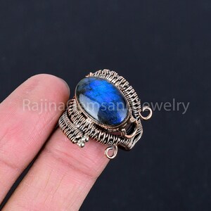 Handmade Oval Labradorite Copper Wire Wrapped Ring