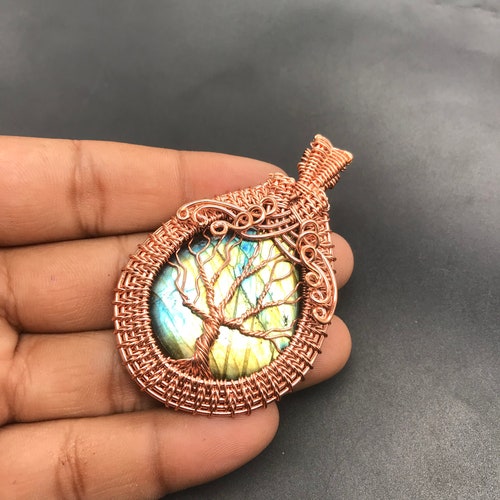 AAA Flashy Labradorite Tree Of Life Unique Piece online Wire Warp Copper Pendent Gemstone Jewelry Pendant Copper Wire Wrapped Pendant Copper Jewelr