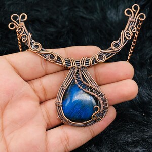 Natural Labradorite Wire Wrapped Necklace Flashy Labradorite Gemstone Necklace Pendant Wedding Necklace Handmade Wire Jewelry Woman Jewelry