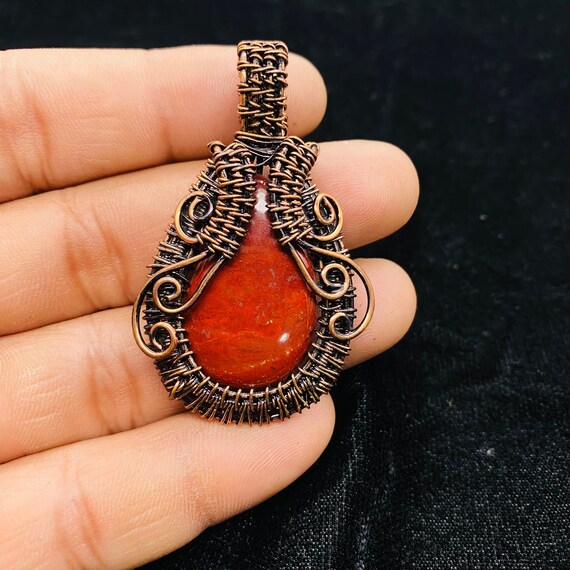 Red Jasper Wire Wrap Copper Oxidized Pendant Handmade Wire Wrapped Jewelry Top Quality Necklace Beautiful Piece Unique Piece Gift for Her