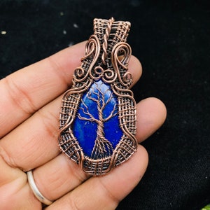 Lapis Lazuli Baum des Lebens Anhänger: Kupferdraht Gewickelt Edelstein Schmuck