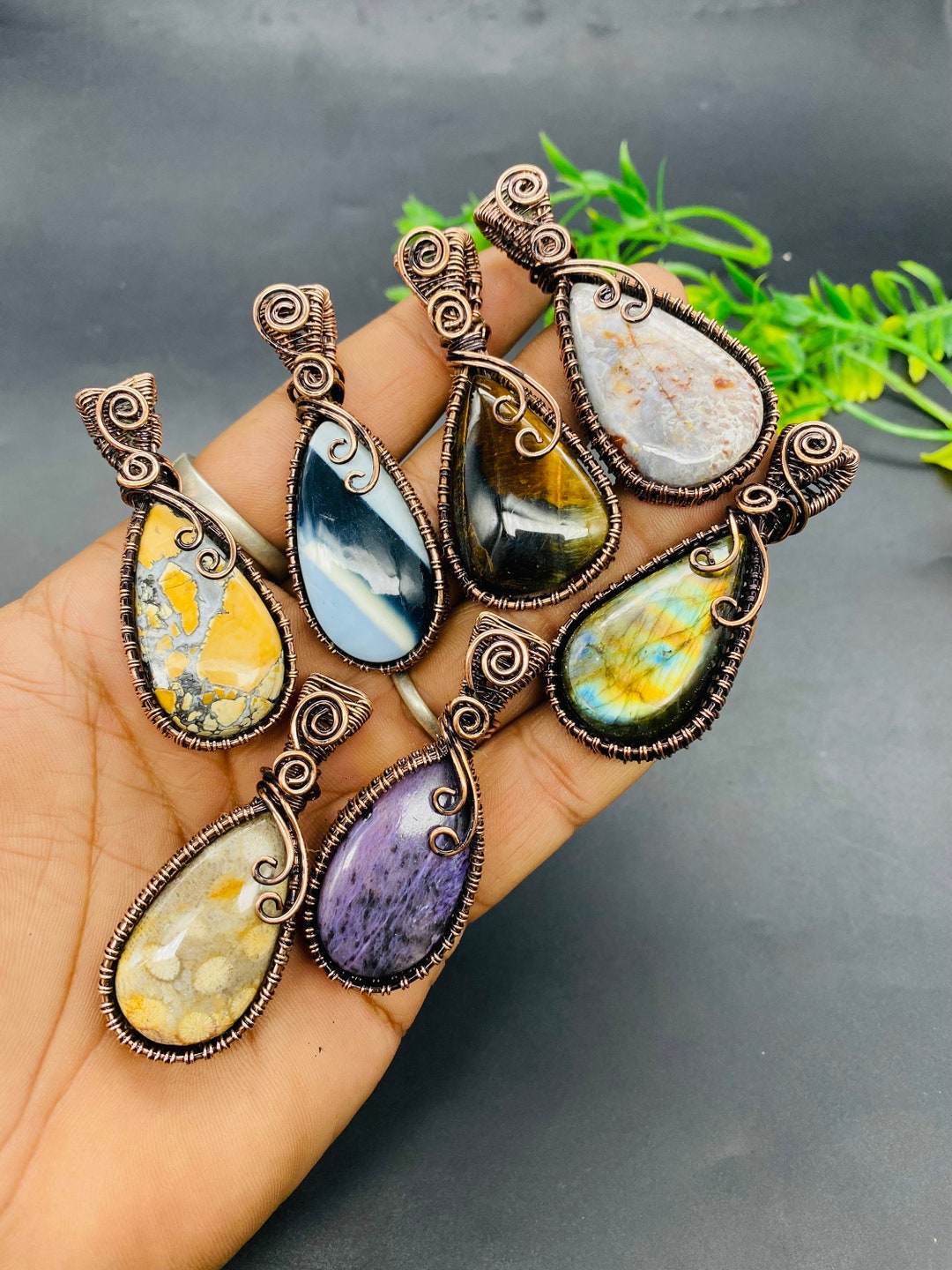 Wire Wrap Gemstone Wire Warp Copper Wire Warp Oxidized Pendant Etsy