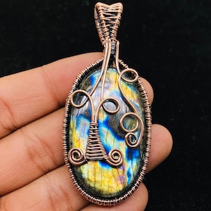 Wire Wrapped Labradorite Pendant Jewelry Copper Pendant Necklace Oxidized Wire Wrapped Pendant Copper Jewelry Designer Handmade Jewelry