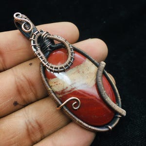 Snake Skin Jasper Wire Wrapped Pendant Jasper Gemstone Pendant Copper Wire Wrap Pendant Jewelry Red Jasper Jewelry Oval Shape Pendant