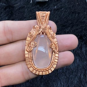 Rose Quartz Wire Wrapped Copper Plating Pendant Gemstone Jewelry Copper Pendant Pink Quartz Pendant Elegant Handmade Pendant Gift For Love