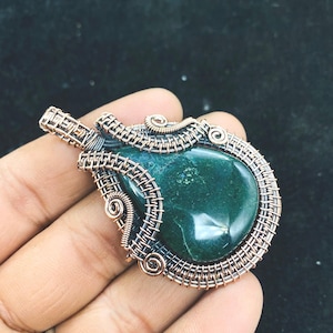 Moss Agate Wire Wrapped Pendant Green Moss Agate Copper Wire Wrapped Pendant Statement Pendant Tree Agate Pendant Gift For Wife