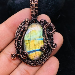 Labradorite Copper Oxidized Pendant Labradorite Gemstone Copper Wire Wrap Pendant Jewelry Gift Pendant Oxidize Polish Pendant