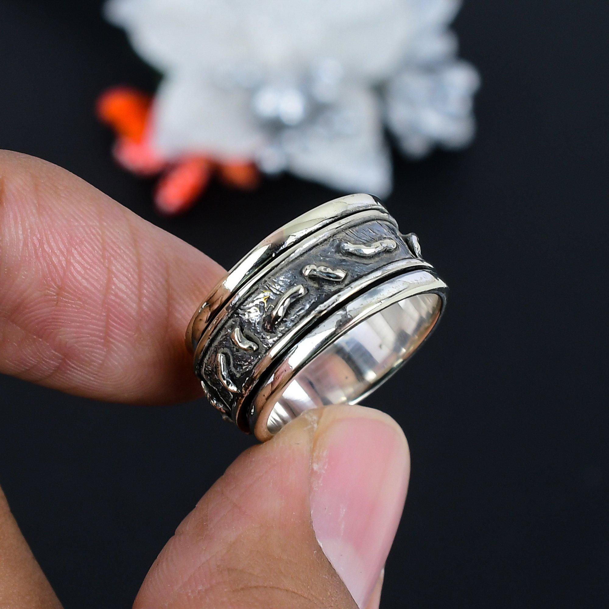 Sterling Silver Spinner Ring: Dainty Texture, Calming Worry Ring