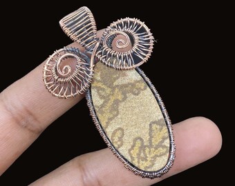 Psilomelane Dendrite Pendant: Copper Wire Wrapped Gemstone Jewelry