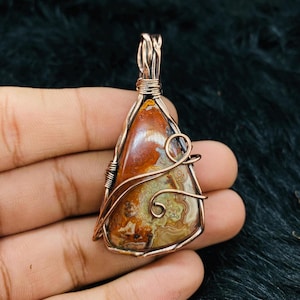 Handmade Copper Wire Wrap Pendant: Crazy Lace Agate Boho Jewelry