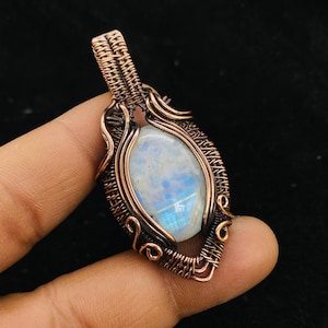 Rainbow Moonstone Pendant Wire Wrapped Pendant Fire Play Moonstone Wire Jewelry June Birthstone Pendant Handmade Gemstone Pendant Gift