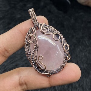 Rose Quartz Wire Wrapped Pendant Pink Quartz Gemstone Pendant Rose Quartz Wire Jewelry Wedding Gift Oval Shape Pendant Copper Wrap Pendant