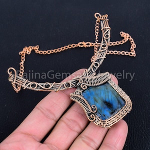 Labradorite Copper Necklace Pendant Blue Labradorite Gemstone Necklace Copper Wire Wrap Necklace Copper Jewelry Beautiful Designer Necklace