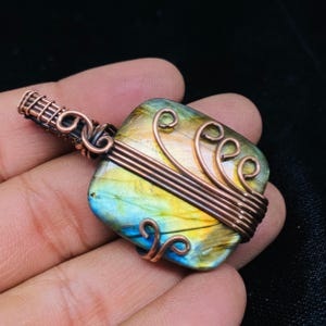 Elegant Multi Labradorite Wire Pendant Copper Pendant Labradorite Jewelry Antique Shiny Pendant Gemstone Pendant Handmade Pendant Gift