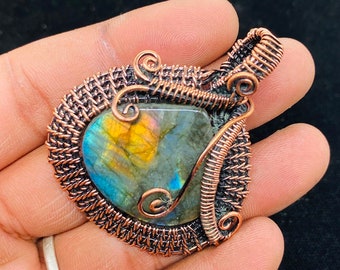 Ciondolo Albero Della Vita In Rame Con Labradorite Naturale – Fatto A Mano In India – Gioiello Etnico