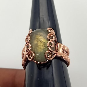 Handmade Copper Wire Wrapped Labradorite Ring - All Sizes