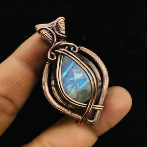 Flashy Moonstone Wire Wrapped Pendant, Natural White Rainbow Copper Pendant, Moonstone Wire Wrapped Jewelry, Antique Statement Pendant
