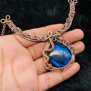 Natural Labradorite Wire Wrapped Necklace Copper Necklace Gemstone Necklace Handmade Wire Wrap Necklace Crystals Jewelry Occasions Necklace