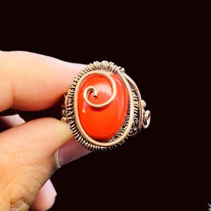Wire Wrapped Carnelian Ring: Copper, Boho Hippie Style