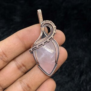 Rose Quartz Wire Wrapped Pendant Pink Quartz Pendant Copper Wired Pendant Handmade Jewelry Statement Pendant Gift Ideal For Her