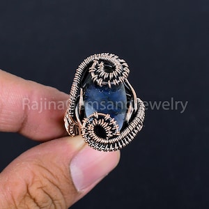 Copper Wire Wrapped Ring Blue Labradorite Gemstone Wire Ring Wrap Jewelry Hand Work Ring Copper Wire Wrapped Jewelry Copper Wire Jewelry
