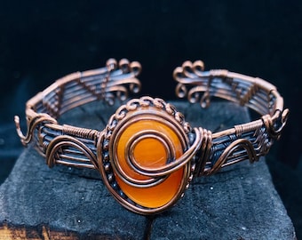 Red Onyx Wire Wrapped Cuff Bracelet Copper Onyx Bangle Wire Wrapped Jewelry Openable Bracelet Gemstone Wire Bangle Copper Jewelry