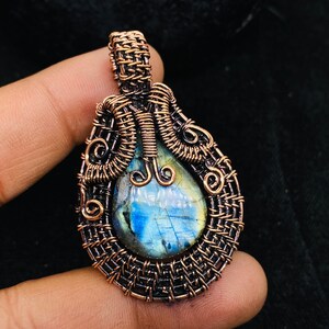 Labradorite Copper Oxidized Pendant Labradorite Gemstone Copper Wire Wrap Pendant Jewelry Gift Pendant Oxidize Polish Pendant