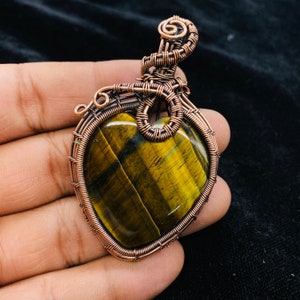 iger Eye Pendant Copper Wire Wrapped Heart Pendant Tiger Eye Gemstone Pendant Handmade Copper Jewelry Tiger Eye Jewelry Gift For Her Mother