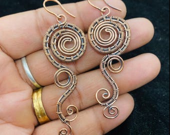 Boucles D'oreilles Améthystes Et Fil De Cuivre - Fermoir Crochet - Neuf Avec étiquettes