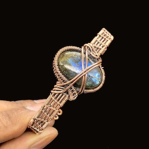 Labradorite Copper Wire Wrapped Bangle Blue Labradorite Openable Bangle Cuff Bracelet Gemstone Bracelet Gift For Anniversary
