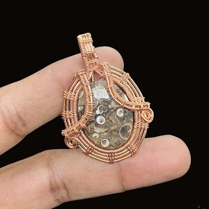 Beautiful Natural Turritella Agate Wire Pendant Copper Wire Wrap Gemstone Pendant Handmade Crystal Pendant Fossil Jewelry Gift For Fiancée