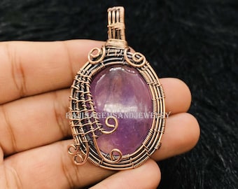 Colgante de amatista con alambre de cobre: joyería curativa hecha a mano