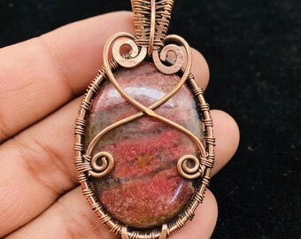 Handmade Copper Wire Wrapped Jasper Pendant: Boho Oval Gemstone