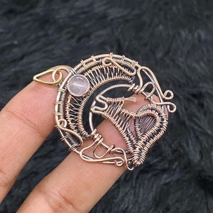 Pink Rose Quartz Copper Wire Wrapped Pendant Pink Quartz Gemstone Pendant Copper Wired Jewelry Valentine Gift Antique Designer Pendant