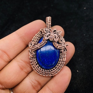 Lapis Lazuli Pendant Copper Wire Wrapped Pendant Lapis Lazuli Gemstone Pendant Jewelry Handmade Pendant Lapis Lazuli Jewelry Gift For Her