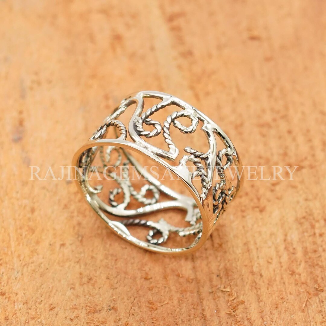 925 Sterling Silver Filigree Ring Openwork Detailed Rope Design Wide ...