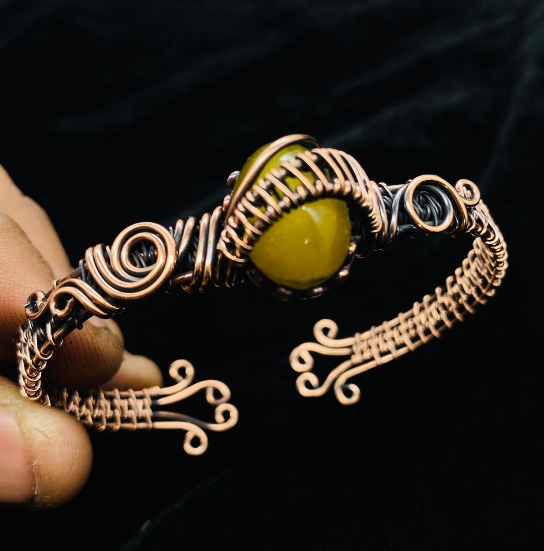 Bracciale Regolabile In Rame Con Labradorite Grigia, Stile Avvolto, Fatto A Mano In India, Per Damigelle, Regalo Occasioni Speciali