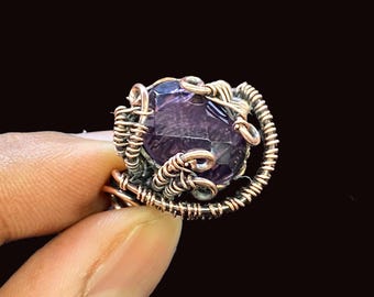 Handmade Amethyst Ring: Copper Wire Wrapped Gemstone Jewelry