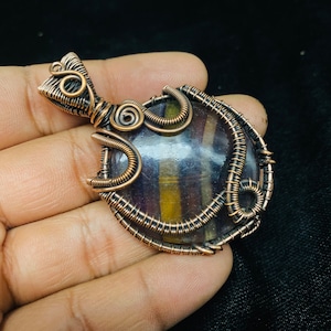 Fluorite Wire Wrapped Pendant Fluorite Gemstone Jewelry Copper Wire Wrapped Pendant Fluorite Pendant Jewellery Gift For Mother