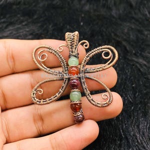 Copper Wire Wrapped Pendant, Butterfly Pendant, Antique Designer Pendant, Handcrafted Gemstone Pendant, Anniversary Gift, Copper Jewelry