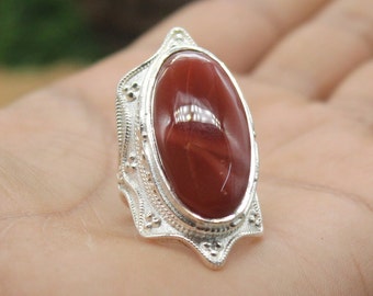 Natural Carnelian Ring, 925 Sterling Silver Ring, Oval Gemstone Ring, Handmade Ring, Ring For Men, Boho Ring, Men's Vintage Ring Gift Ideas