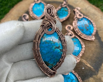 Turquoise Batti Gemstone Pendant Copper Wire Wrapped Pendant Copper Jewelry Pendant Designer Copper Pendant  Gift For Mom Gift For Her