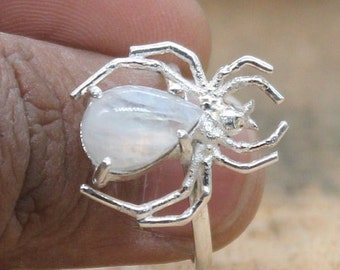 Spider And Moonstone Ring 925 Sterling Silver Spider Ring, Handmade Silver Spider Ring, Bohemian Ring, Boho Ring, Hippie Ring, Gift For Her