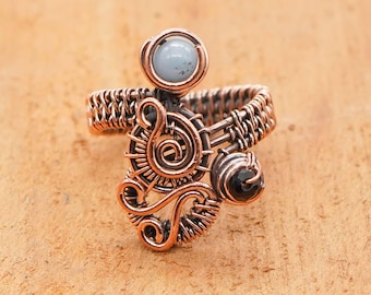 Handmade Copper Wire Wrapped Ring- Adjustable Boho Artisan Jewelry Gift For Her