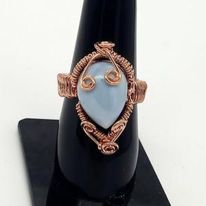 Blue Opal Copper Wire Wrapped Ring Opal Gemstone Ring Handmade Ring Fancy Ring Stylish Engagement Gift Designer Ring Statement Ring