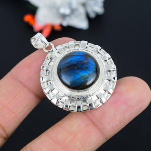 Blue Labradorite Sterling Silver Pendant Silver Pendant 925 Sterling Silver Pendant Silver Necklace Statement Jewelry Gift For Her