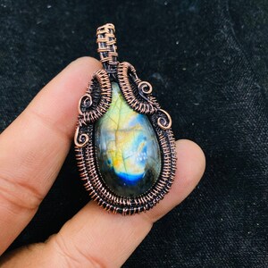 Labradorite Copper Oxidized Pendant Labradorite Gemstone Copper Wire Wrap Pendant Jewelry Gift Pendant Oxidize Polish Pendant