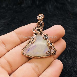 Rainbow Moonstone Wire Wrapped Pendant, Natural Copper Wire Wrap Pendant, Oxidized Pendant, Gemstone Pendant, Women Jewelry, Christmas Gift